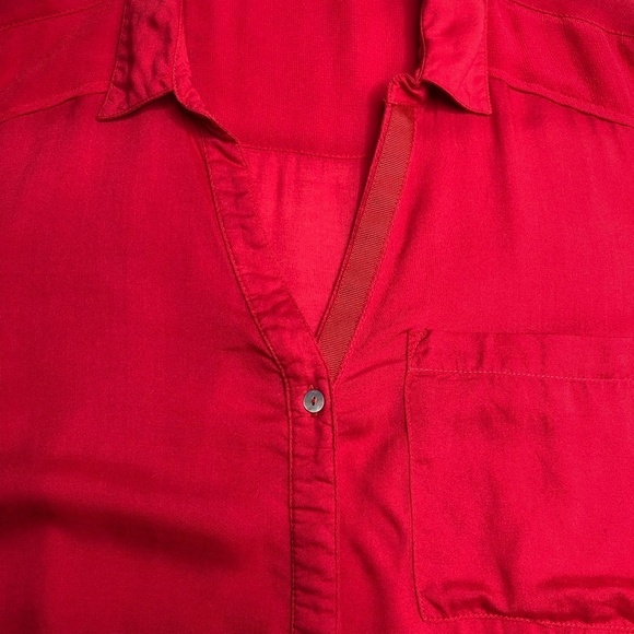 Street One Womens Red German Brand Long Sleeve Blouse Size 8 Pearl Snaps - Picture 2 of 11